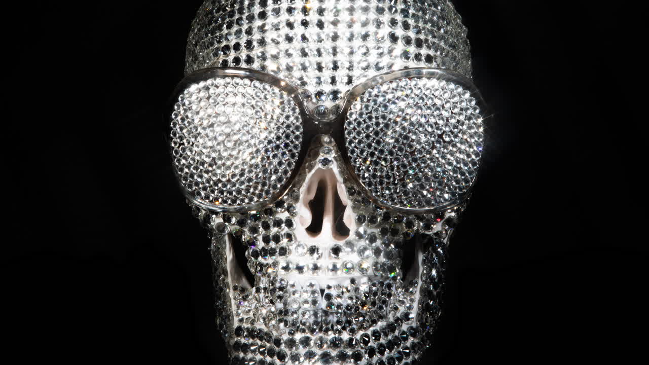 increíble cráneo cubierto de diamantes con gafas de sol