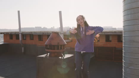 brunette woman on a terrace on a sunny day