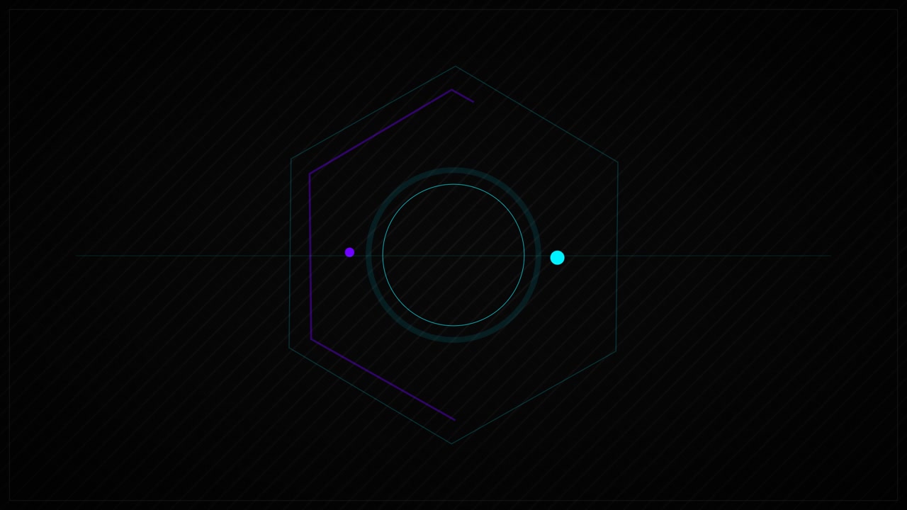 Abstract Motion Graphics Featuring Rotating Geometric Hexagon and Orbiting Dots