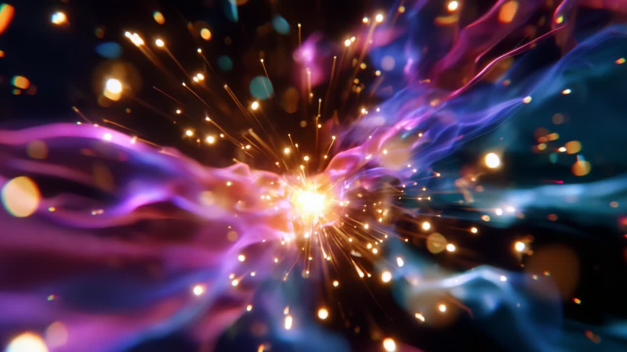 A Captivating Exploration of Colorful Energetic Waves with Luminescent Sparks Creating a Mesmerizing Display of Movement and Light in a Vivid Abstract Background