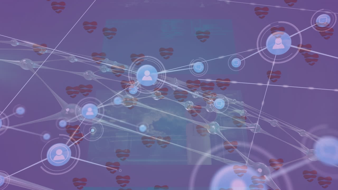 animación de la red de conexiones a través de iconos de corazón