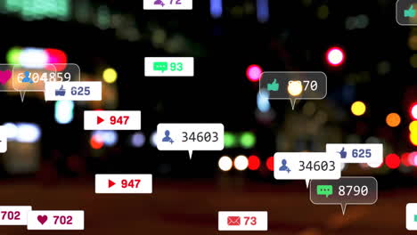 animación de iconos y procesamiento de datos fuera de enfoque de la ciudad