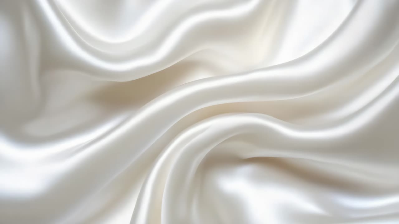 Close-up, top-down view of smooth, flowing white silk fabric, capturing its luxurious texture