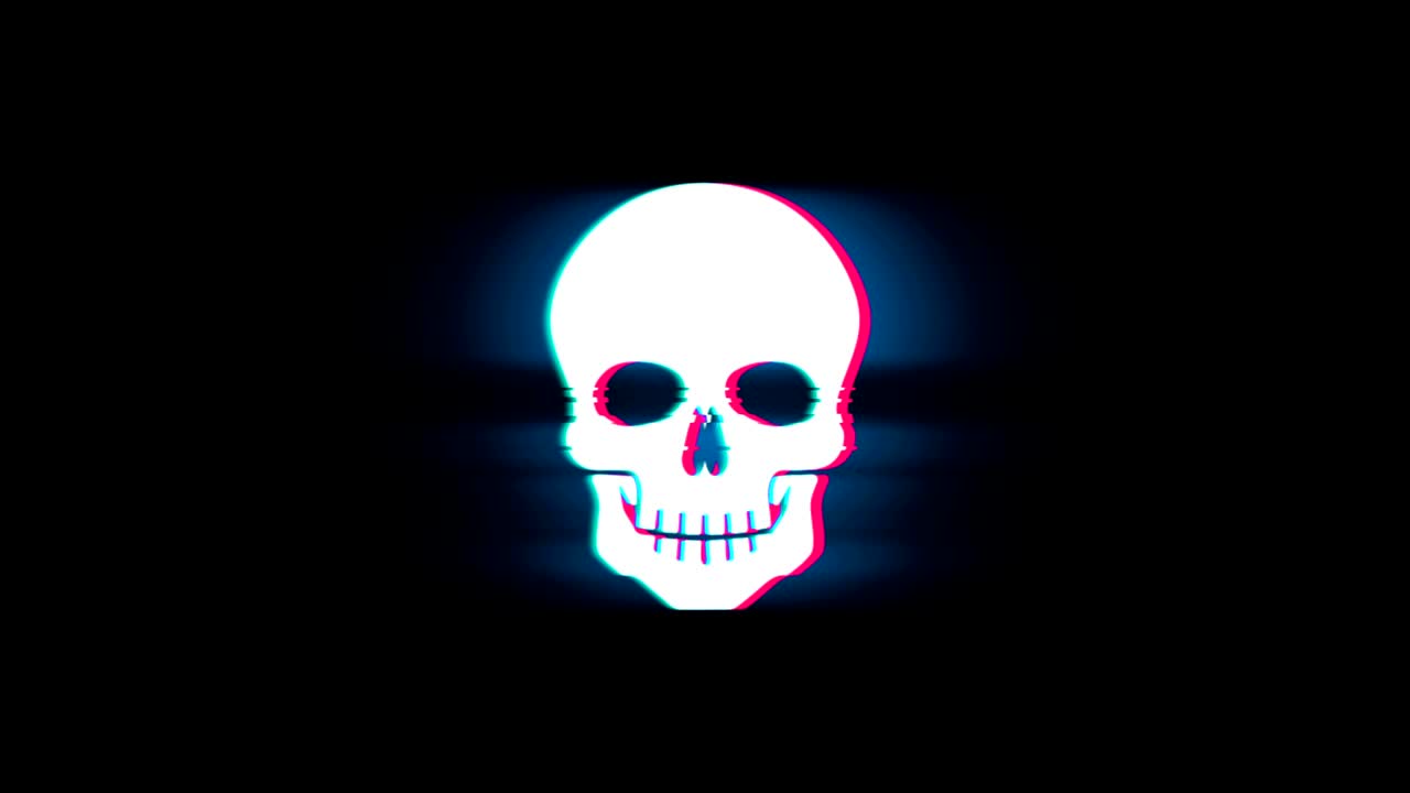 il simbolo del teschio sulla glitch retro vintage animation.