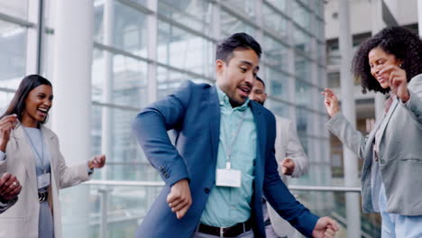 business people, dancing and man with applause