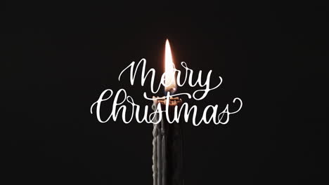 Animation-of-merry-christmas-text-over-lit-candle-on-black-background