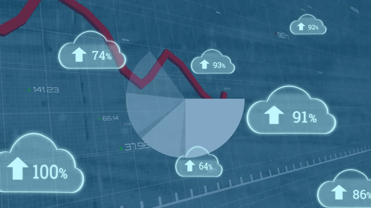animación de nubes con un número creciente de escaneado de alcance y procesamiento de datos financieros