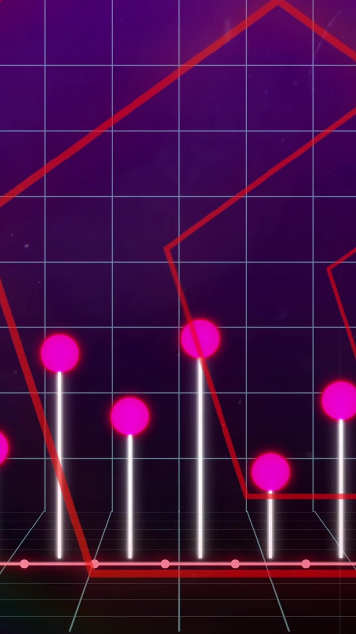 Animazione di elaborazione di dati statistici, con forme pentagonali in un motivo continuo su sfondo viola.
