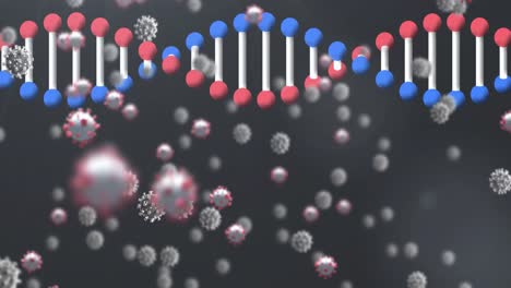 DNA-Struktur-Und-Covid-19-Zellen-Vor-Grauem-Hintergrund