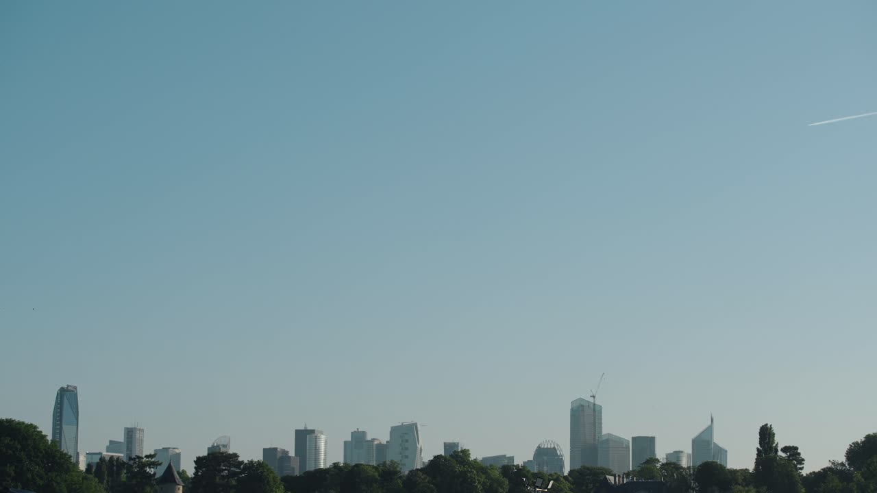 Shot from a distance of rows of multi storey buildings at La Defense France
