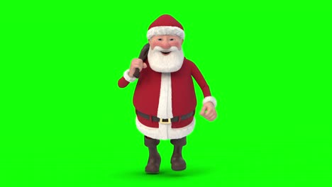 santa claus corriendo sobre un fondo verde. animación en 3d de bucle sin costuras. vista delantera
