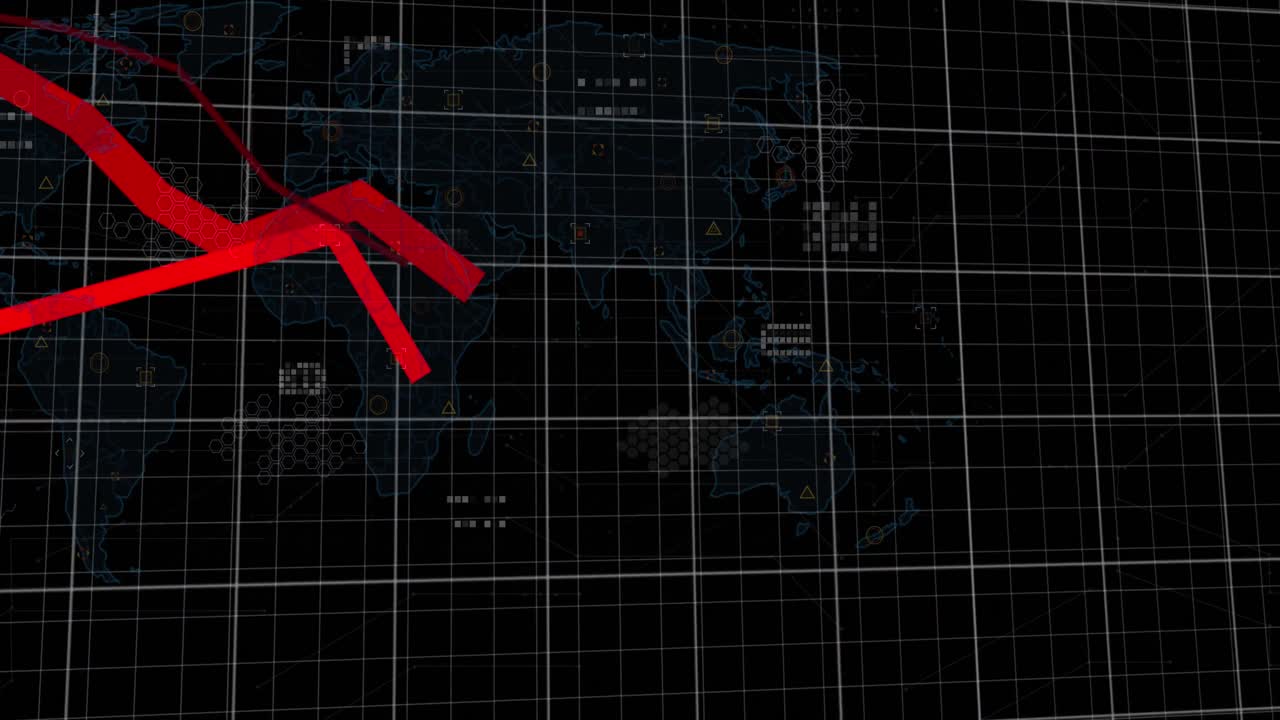 Animation of financial data processing over dark background