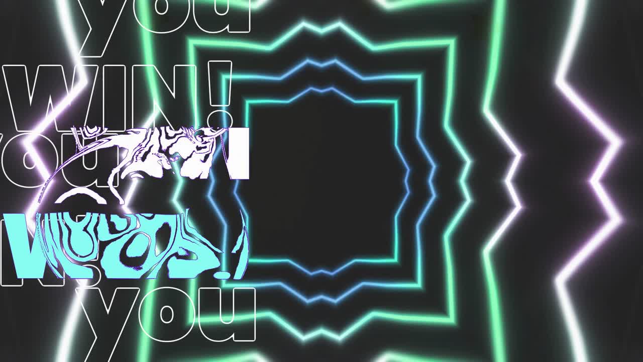 Una stella al neon che si materializza, pulsa e ruota tramite cambiamenti di tonalità, rivelando la scritta 'hai vinto'.
