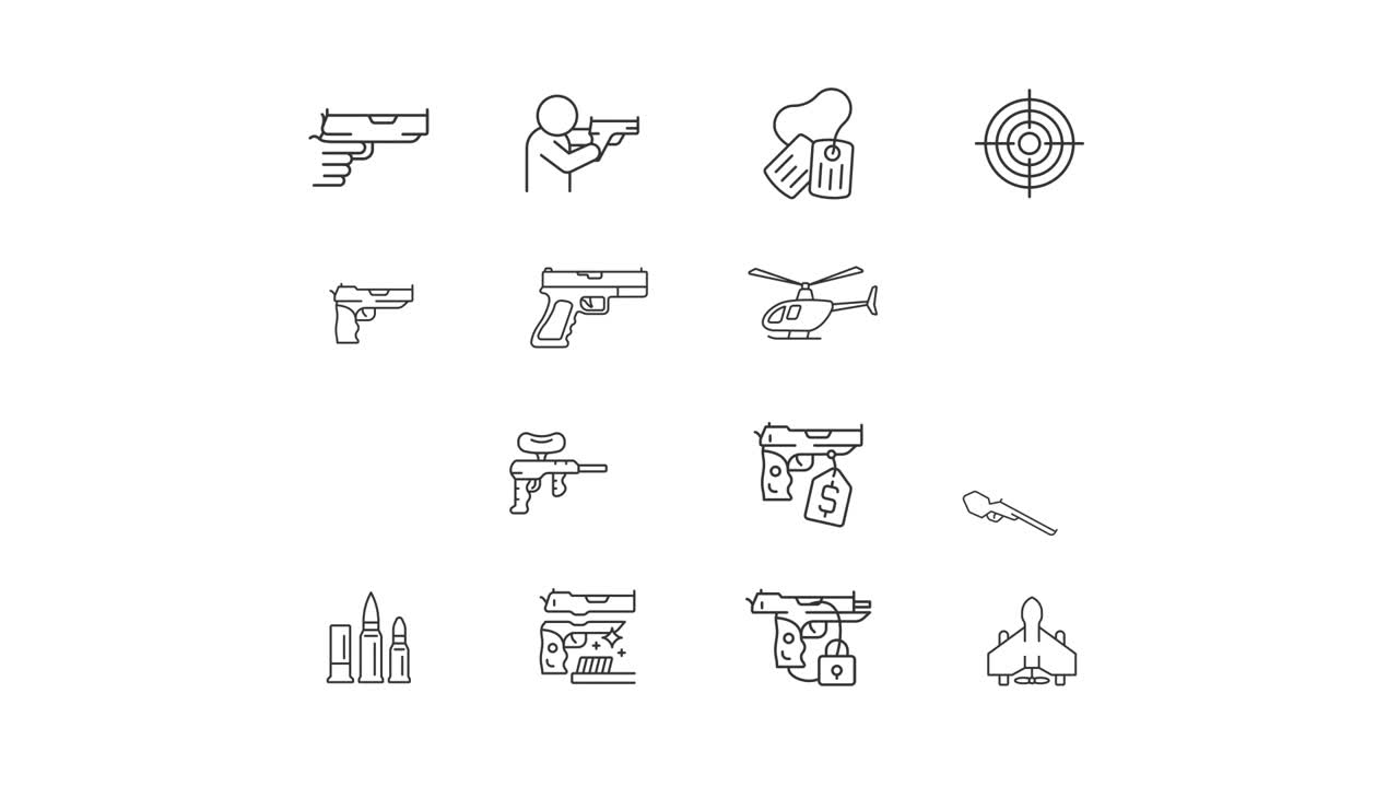 Line Art Icons of Weapons and Military Equipment