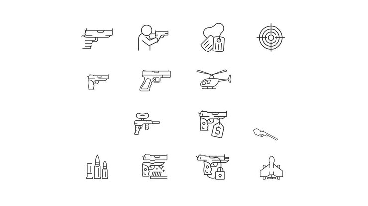 Line Art Icons of Weapons and Military Equipment