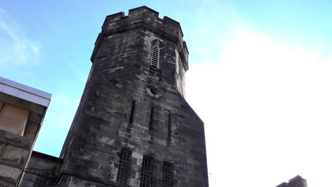 medieval style tower with parapet at eastern state penitentiary