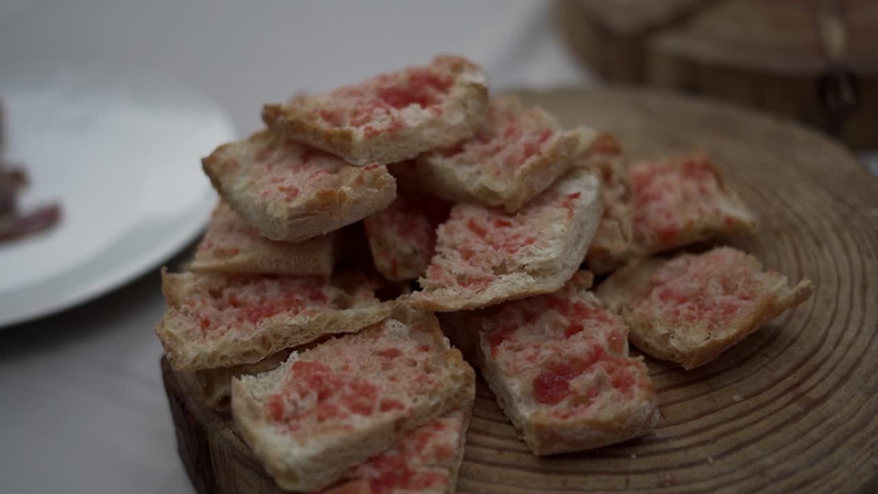 Typical catalan dish bread with olive oil, garlic and tomatoes