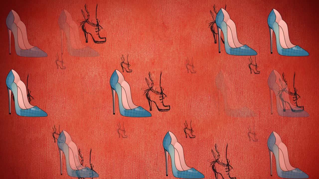 animación de iconos de zapatos sobre un fondo rojo