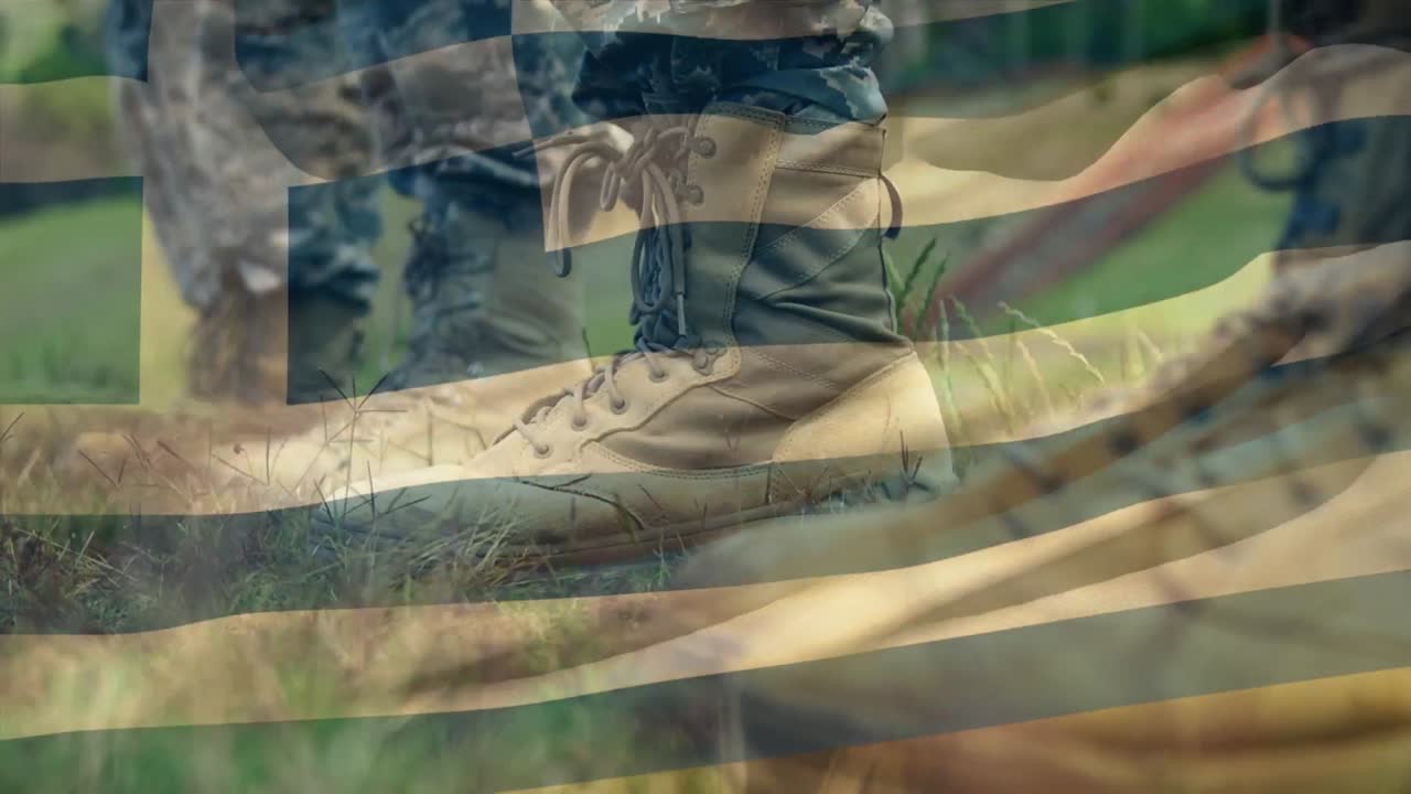 анимация флага греции над различными мужчинами-солдатами