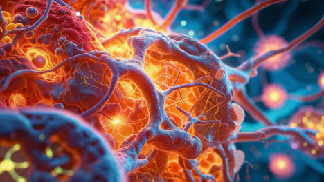 abstract microscopic view of cellular or neural structures
