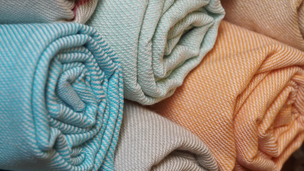 Rolled Textiles in Various Colors