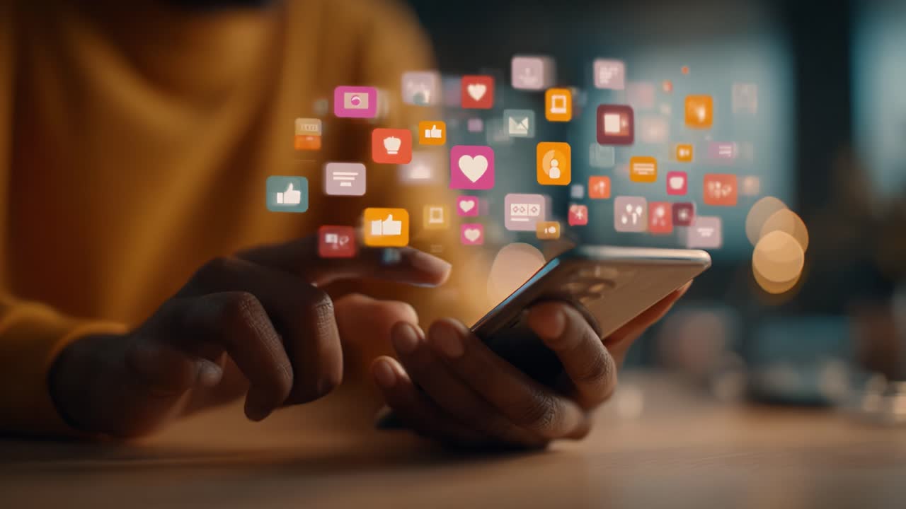 Exploring the Digital Landscape: Interactions and Engagement on a Mobile Device Surrounded by Vibrant Social Media Icons and Notifications