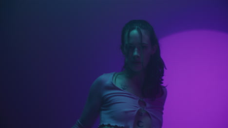woman in neon lighting