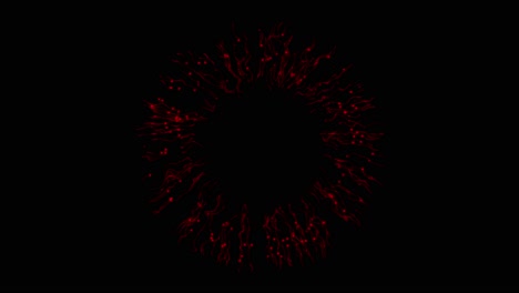 abstract red particle circle burst on black background. glowing digital particles explode outwards in a circular pattern, ideal for dynamic intros or transitions. seamless loop