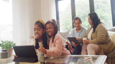 Girls-playing-with-a-digital-tablet-in-the-living