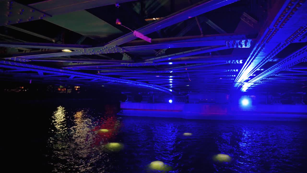 Illuminated underside of Temmabashi Bridge for Amanogawa Event, Osaka Japan