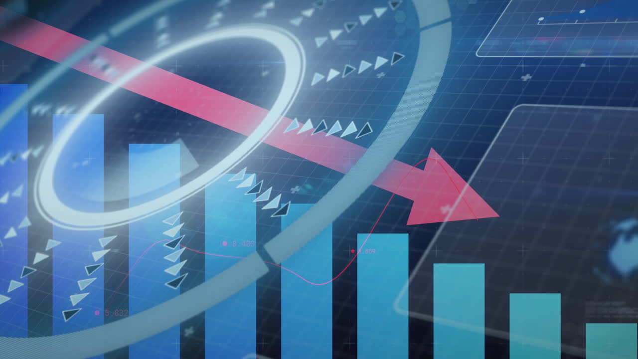 블랙 배경에 금융 데이터 처리 및 범위 스캐닝의 애니메이션