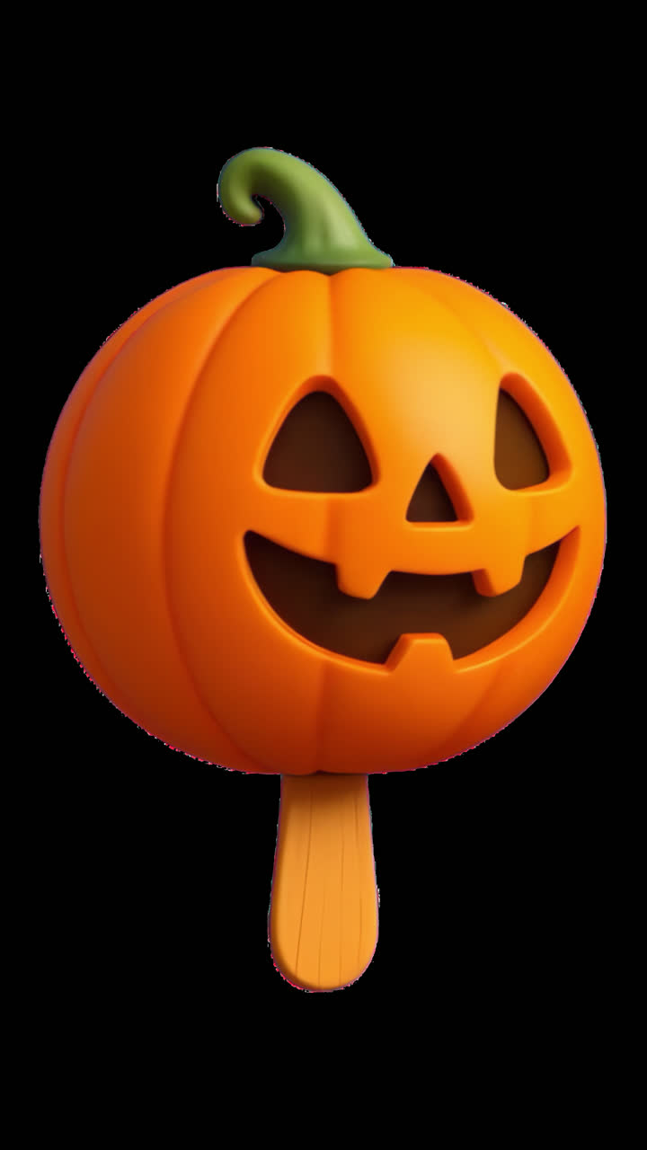 Playful Halloween pumpkin popsicle animation isolated asset, transparent 4K video, alpha channel