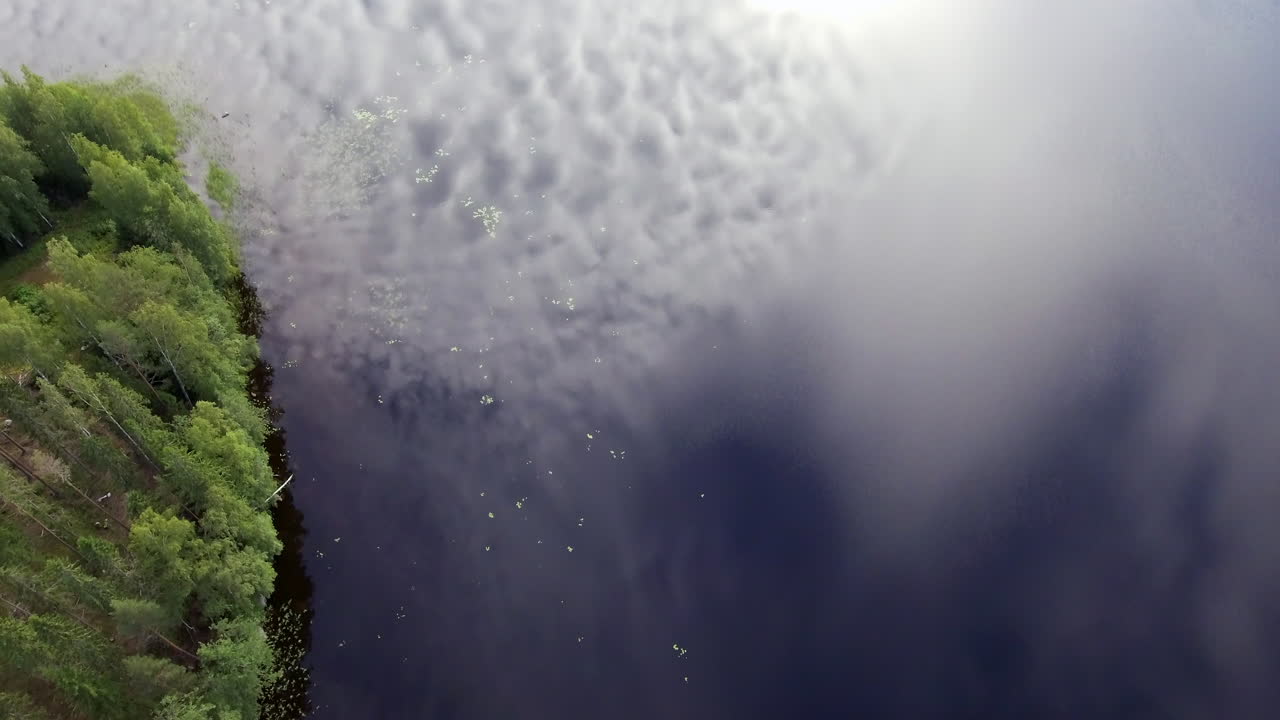 Betagende droneoptagelse af himlen, der spejler sig på en søs overflade