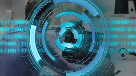 Animation of data processing over caucasian businessman using laptop
