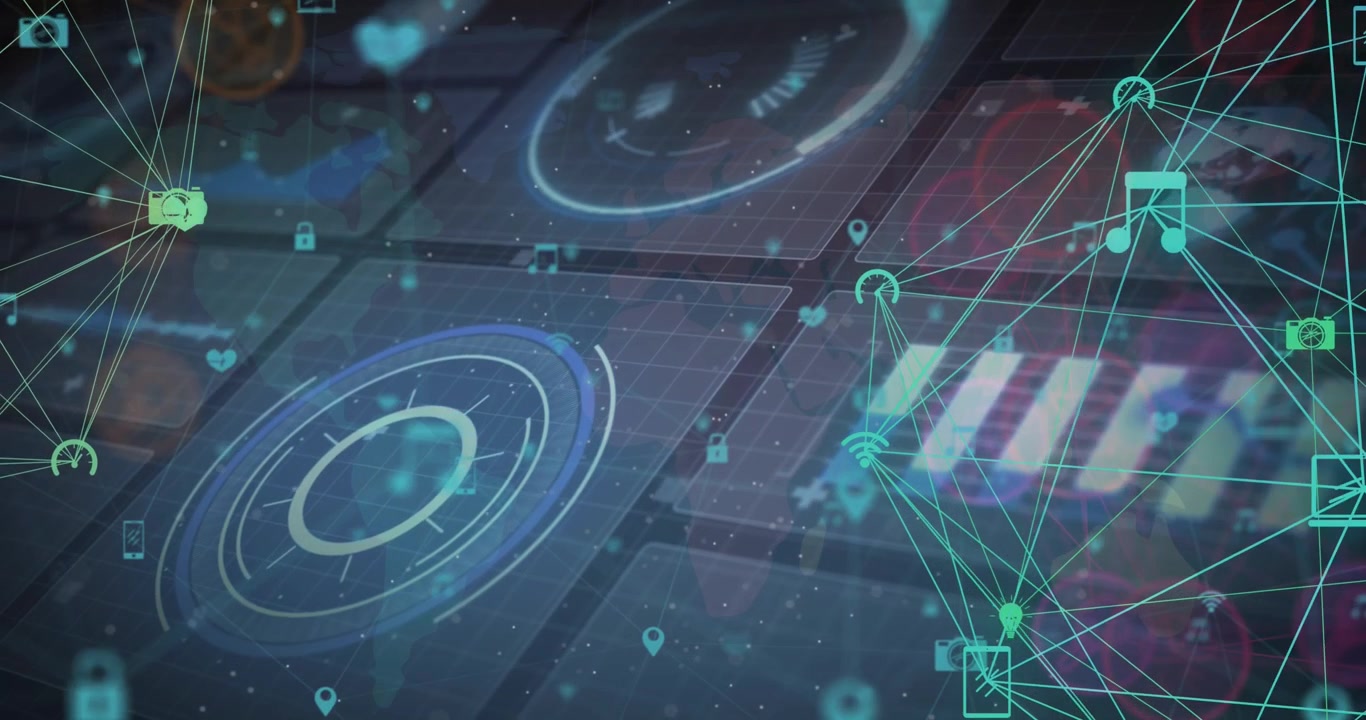 Animation of network of connections over screens with diverse data
