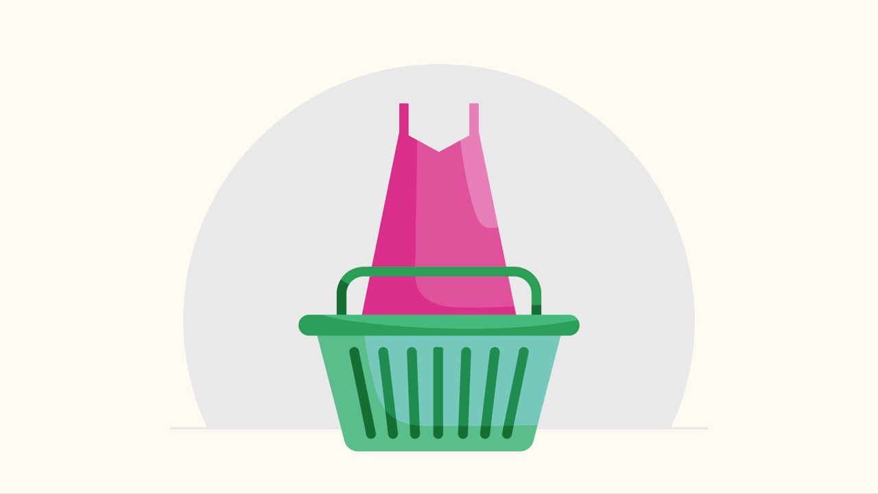 animación del mercado de la canasta de compras verde