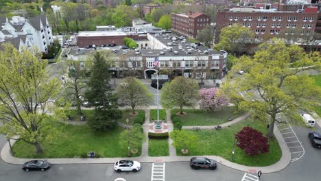 aerial view of pleasantville town square in spring