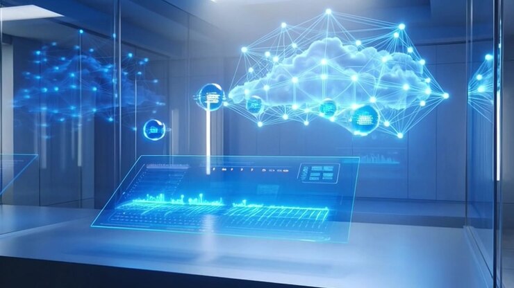 Holographic Cloud Computing Interface in Futuristic Server Room