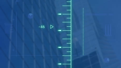 animación a escala digital y procesamiento de datos contra edificios altos