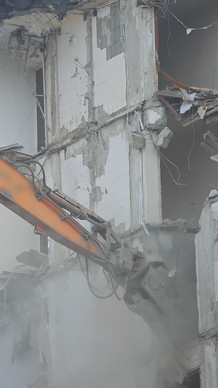 Earthquake disaster building distruction. Destroying dangerous natural disaster. Vertical video