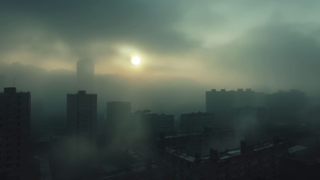 안개가 가득한 도시 풍경