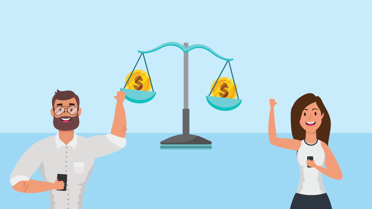 스마트 폰을 사용하는 비즈니스 커플과 재정적 균형