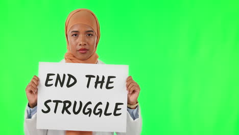 sign, protest and a muslim doctor on green screen