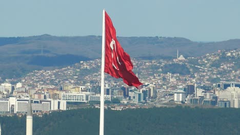 turkish flag flying over a cityscape