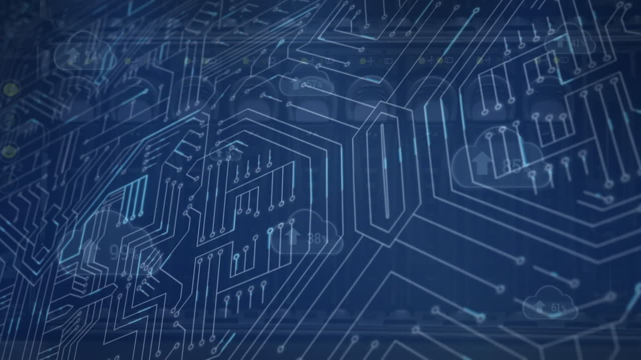 animación de nubes con carga y circuito integrado en fondo marino