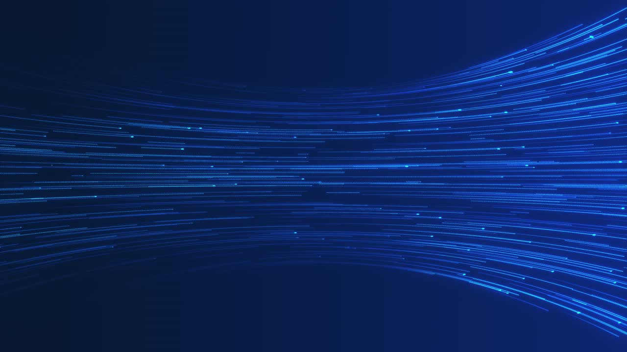 Dynamic bright light flare particles forming curved digital stream for futuristic tech backgrounds
