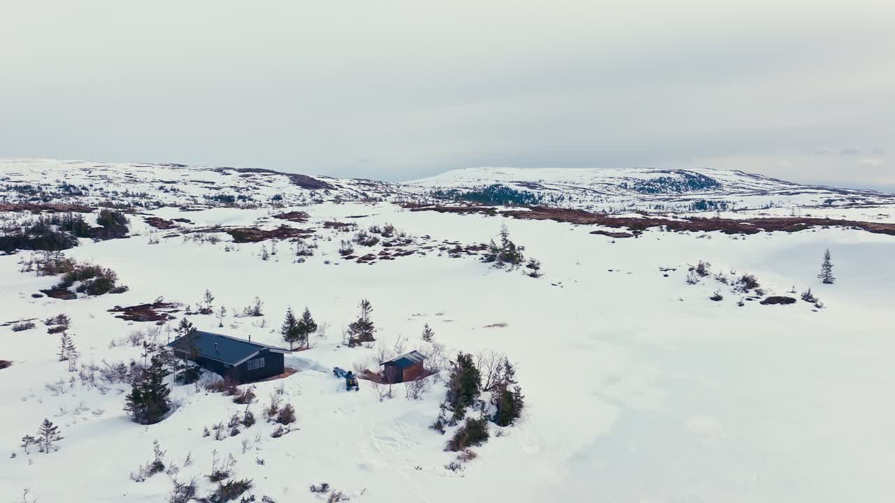 Wooden Cottage On Snowy Nordic Landscape In Verran, Norway
