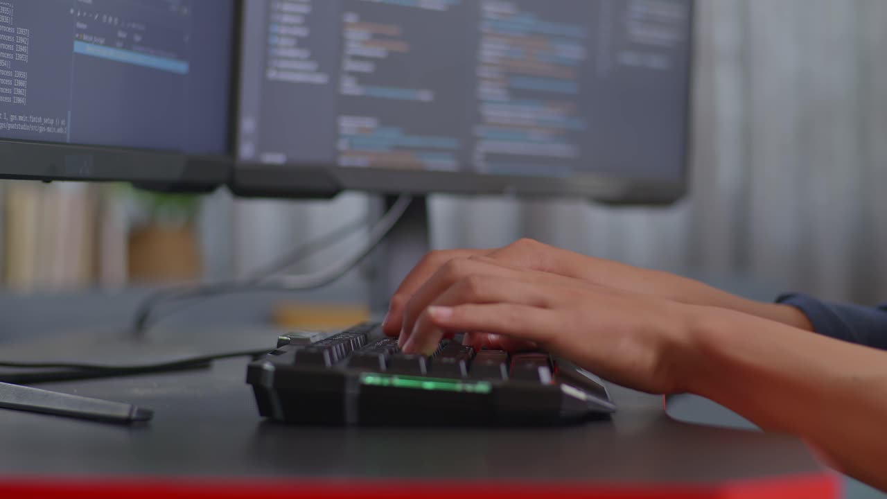 persona escribiendo en un teclado con una pantalla de computadora que muestra código