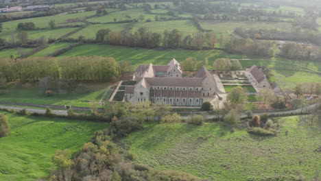 Aerial-drone-footage-of-the-Abbaye-de-Noirlac-in-central-France