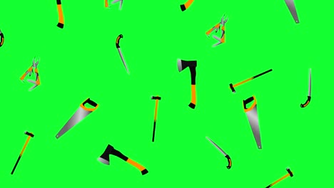 working gardening tools elements  animation, seamless loop on green screen chroma key
